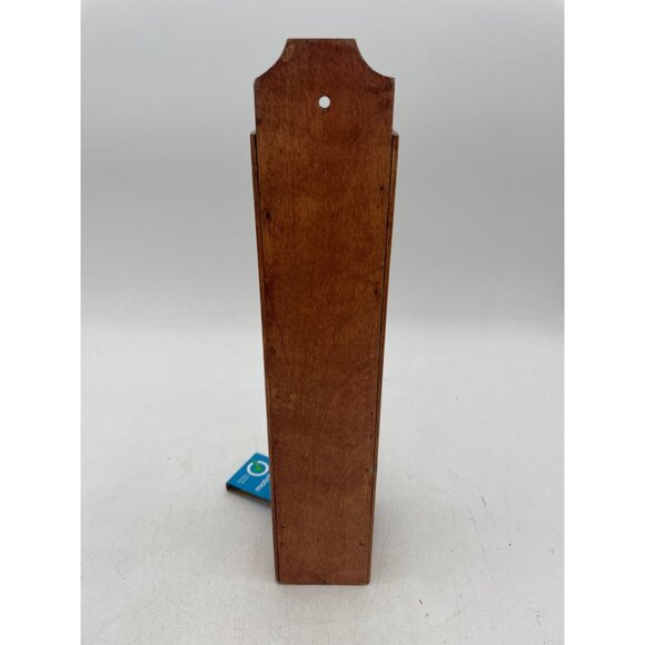 Vintage Wooden Wall-Mounted Match Holder With Hinged Door & Decorative Tulip Cut - Picture 3 of 7